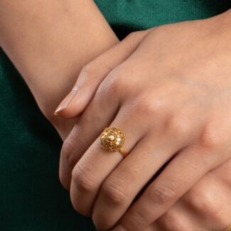 22K Gold Cocktail Adjustable Ring | 12mm